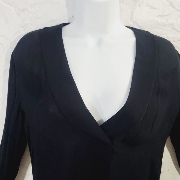 Vince  sheer  V neck Long sleeve  solid black silky blouse size  small - Picture 5 of 15